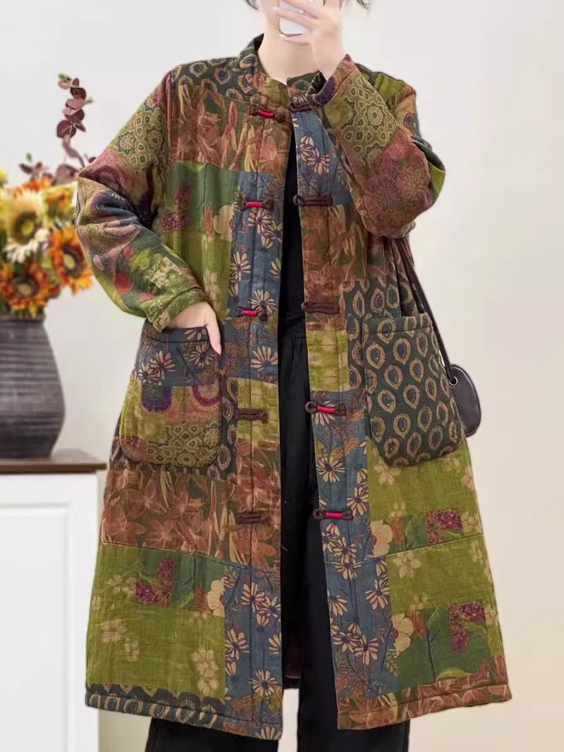 Winter Ethnic Fashion For Women - Ethno-Stil Retro Blumenmuster Baumwolljacke für Damen