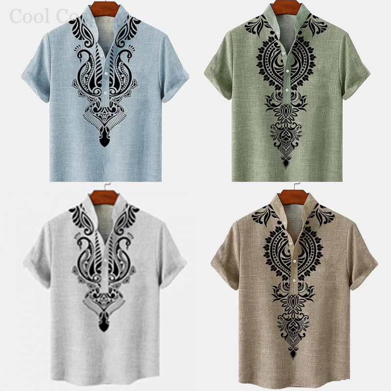 Ethnic Fashion For Men - Herren Retro Henley-Shirt mit 3D-Druck im