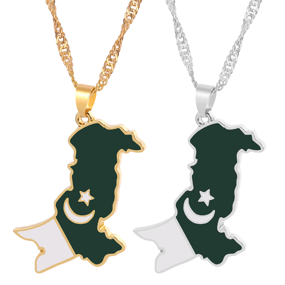 Ethnic Fashion Pakistan - Pakistan Karte National flagge Anhänger Halskette