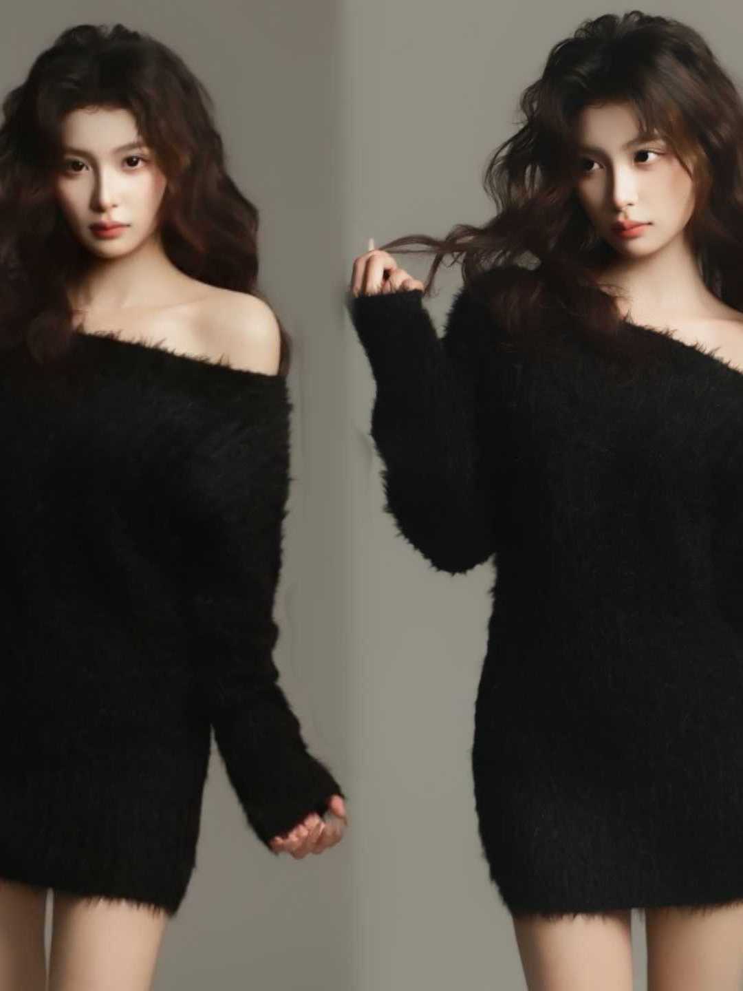 Ethnic Fashion Photography - Schwarze Porträtfotografie-Kleidung, One-Shoulder, koreanischer Stil, Studio-Neuheit,