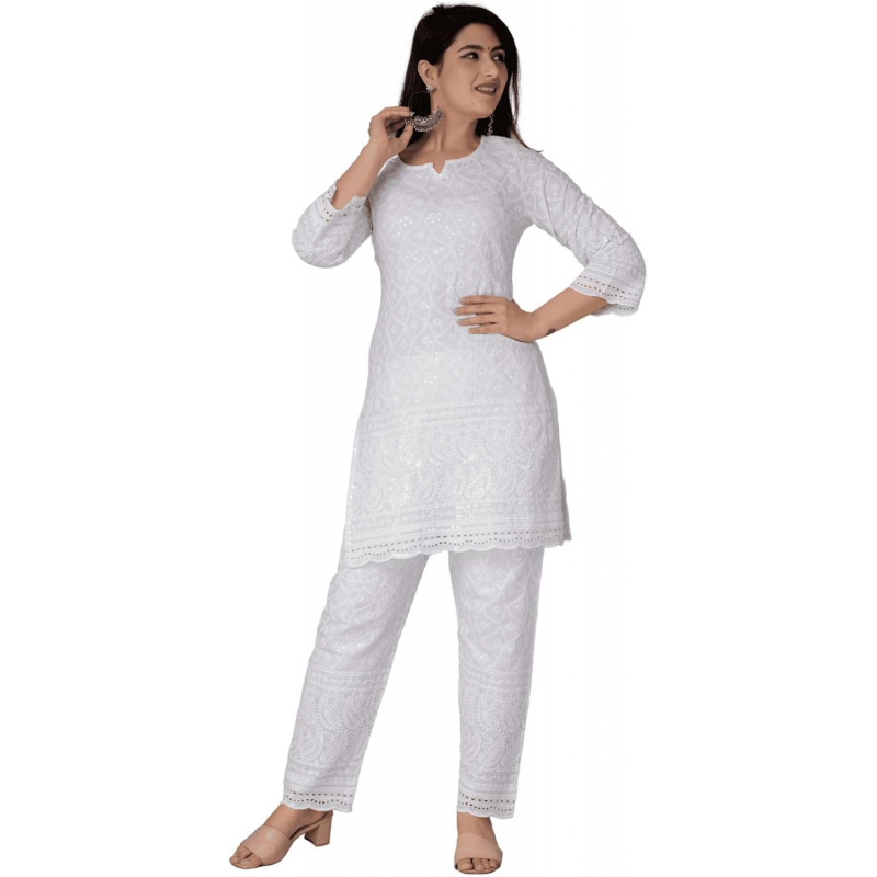 Salwar Kameez Set - Chikankari Baumwoll-Kurtis für Damen, indische Sommerkleider,