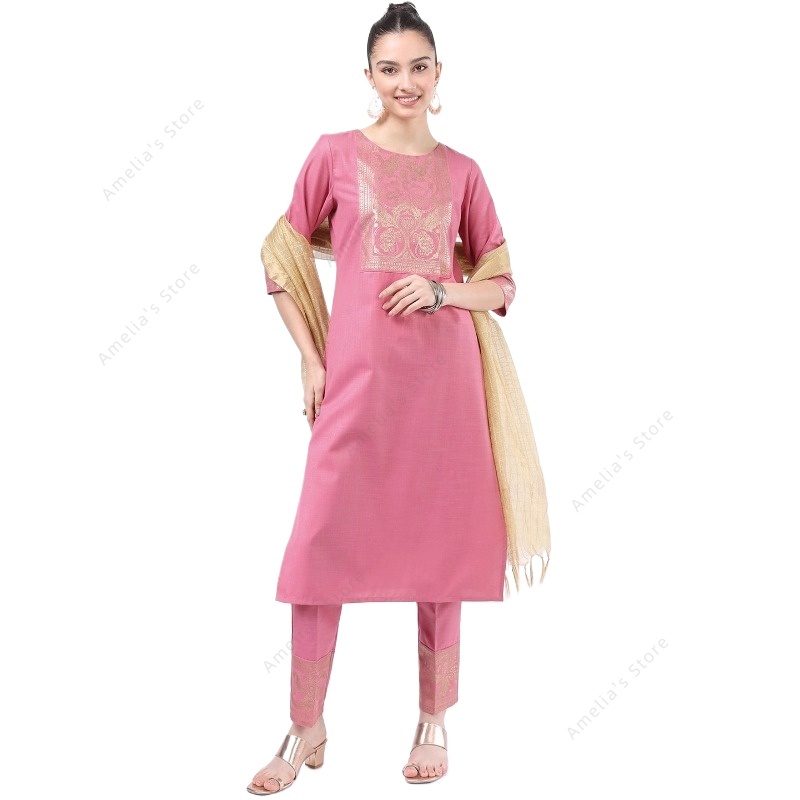 Salwar Kameez Set - Indisches/pakistanisches rosafarbenes Kurta-3-teiliges Set für Damen,