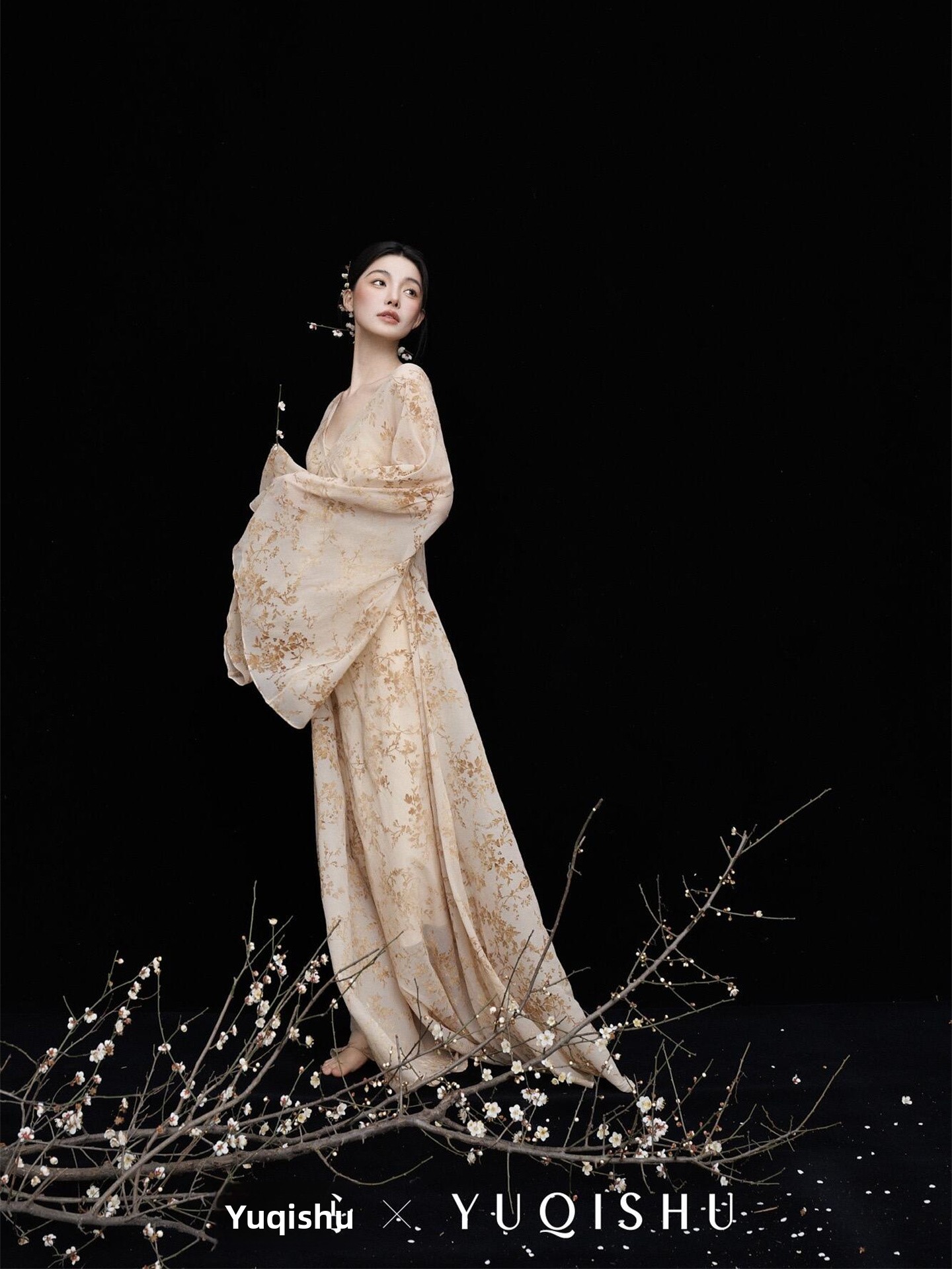 Ethnic Fashion Studio - Neues Künstlerisches Fotografie-Kleid in Kalttönen, Chinesischer