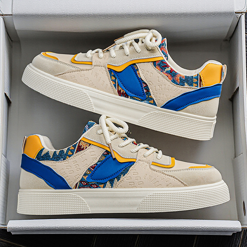 Ethnic Fashion For Men - Herren Vintage Patchwork Plateau-Sneaker - Ethnischer