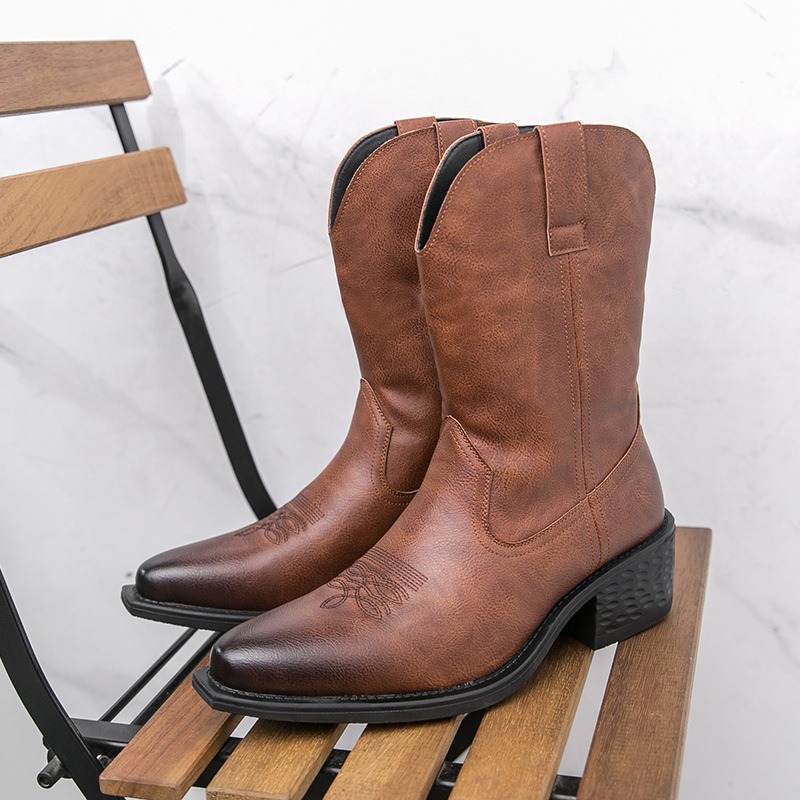 Ethnic Fashion For Men - Herrenstiefel Klassische Bestickte Western-Cowboy-Stiefel Modische Spitze