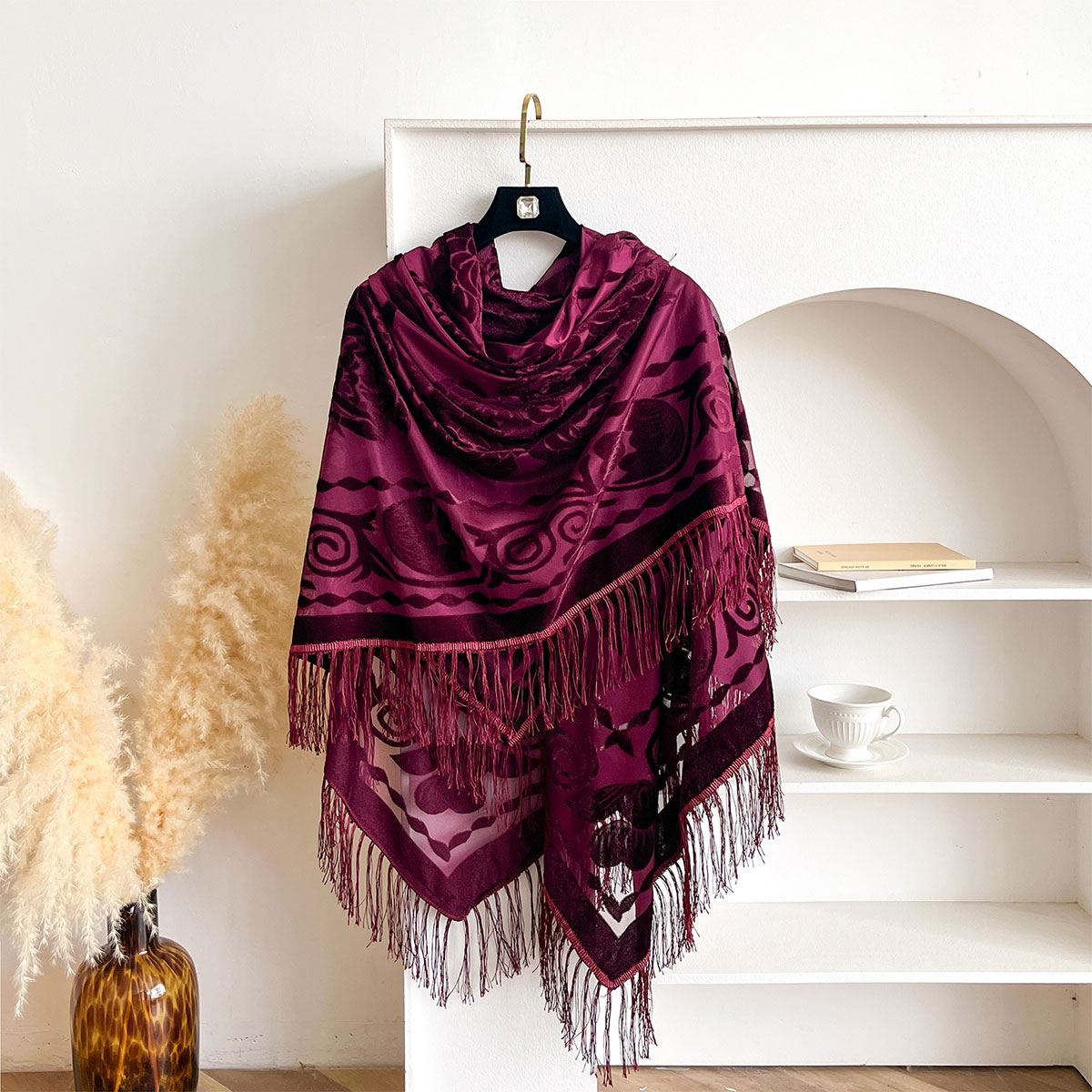 Retro Samt-Quastenschal mit Bl – Winter Ethnic Fashion For Women Bewertung und Preis